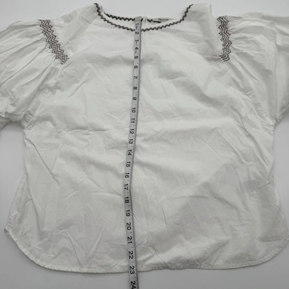 Madewell Embroidered Poplin Balloon-Sleeve Top White Boho Peasant Size‎ L